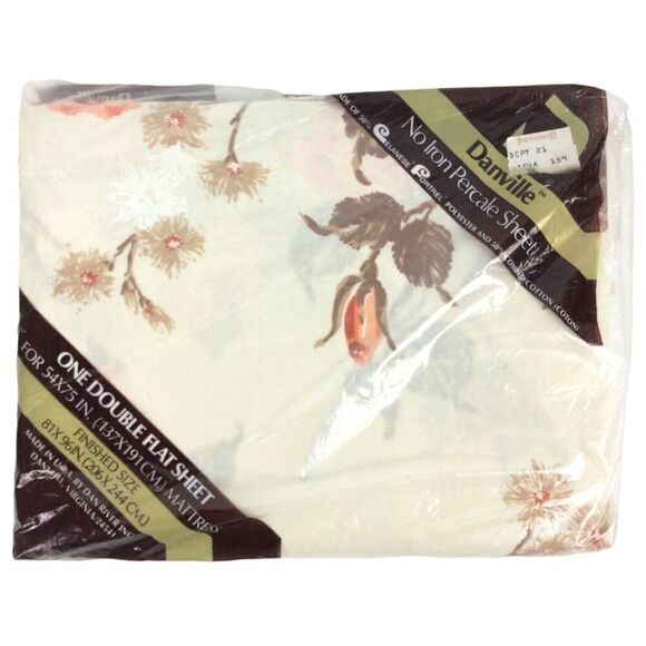 Danville No Iron Percale Double Flat Sheet Floral Pink Roses 180 TC Vtg 80s - Picture 2 of 4